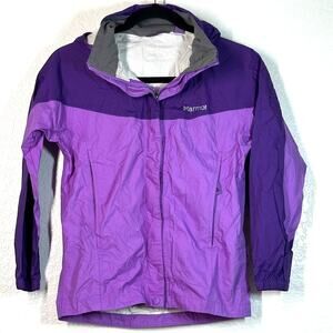 Girls 8-9 M purple  lavender Marmot PreCip waterproof rain jacket Hooded Weather